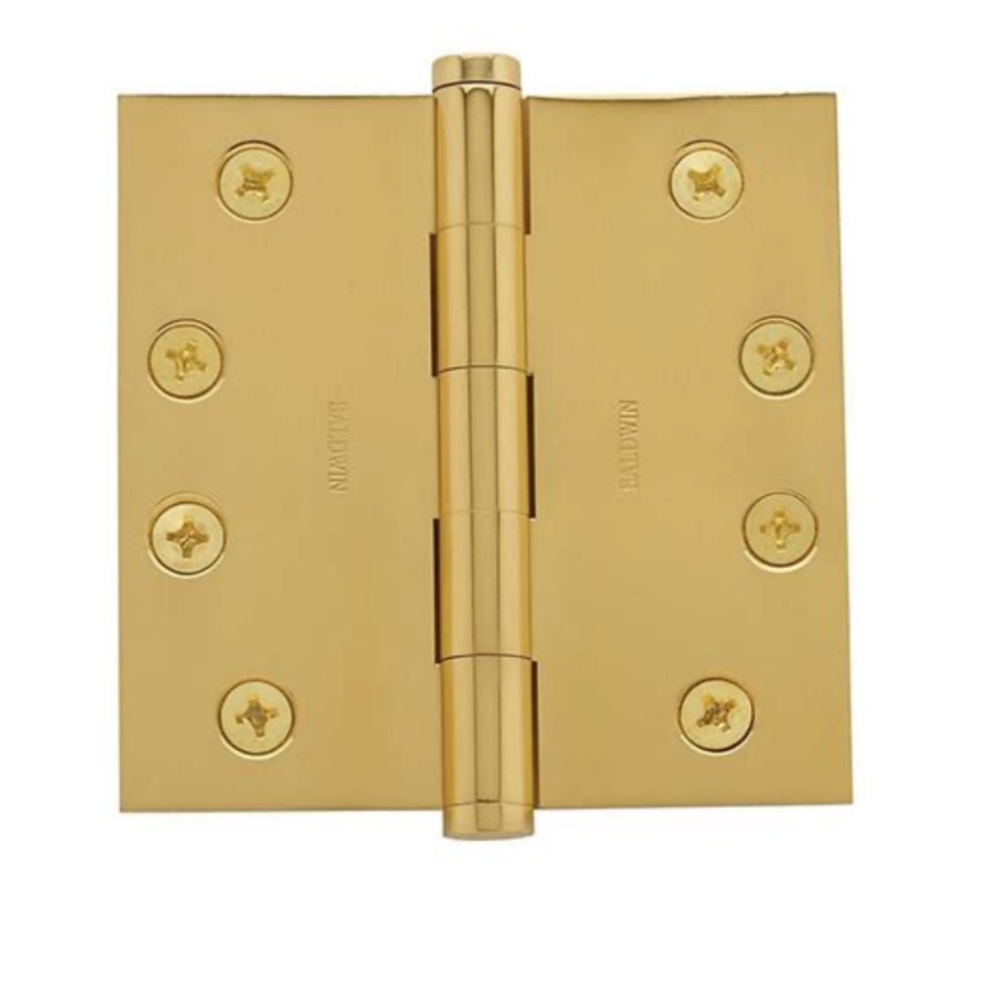 BALDWIN HARDWARE Square Corner Door Hinges 4" x 4" Polished Brass 1040-030 Set
